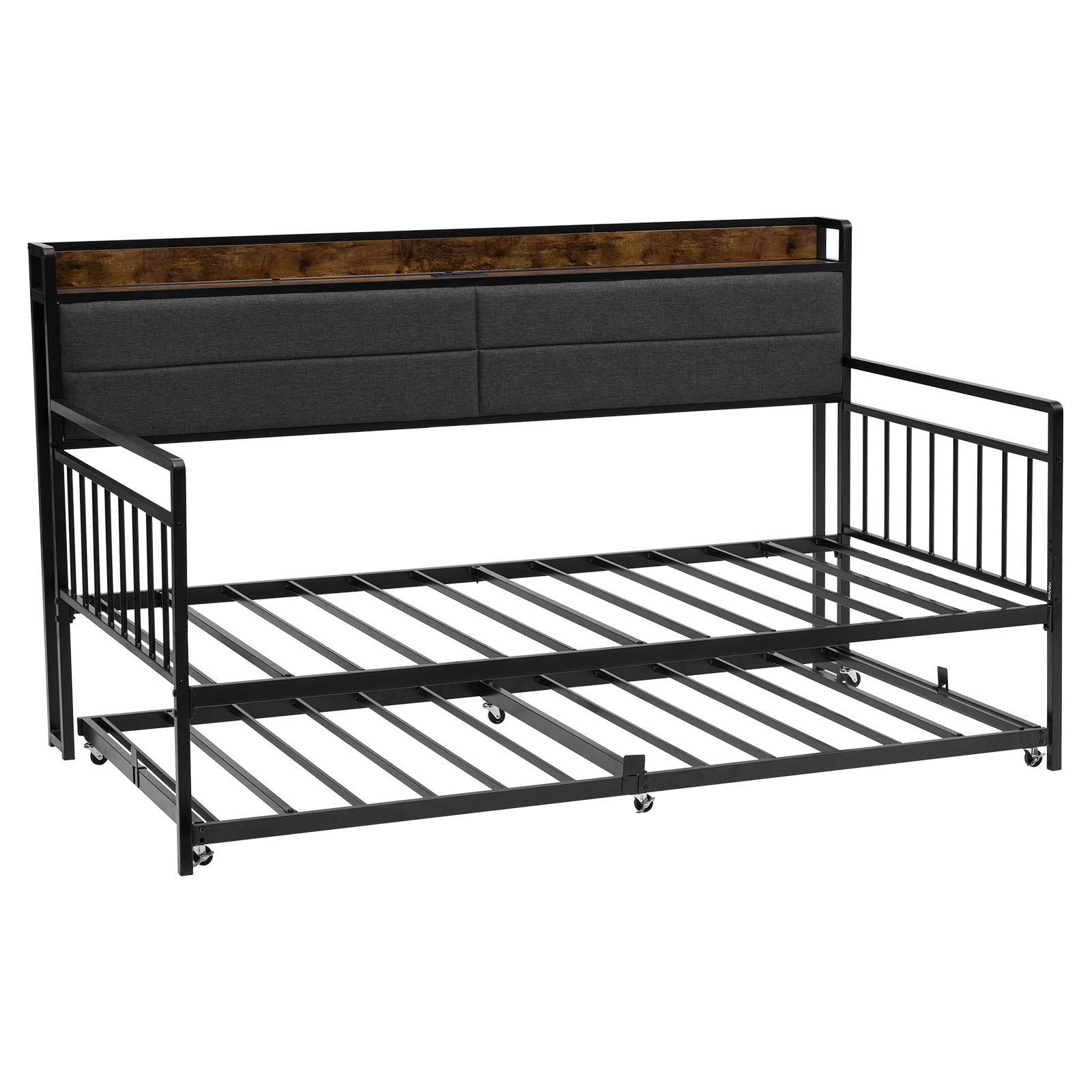Metal Daybed Frame With Trundle And Charging Station Bed_voghion.com